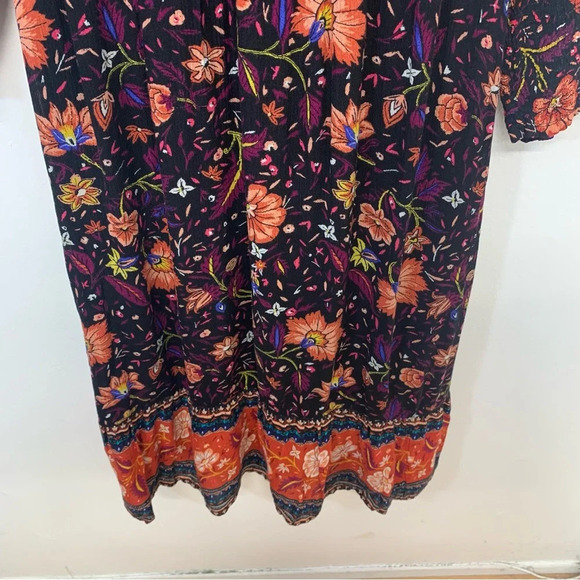 Old Navy Dark Floral Midi Dress Small  Gauzy Cinch Ruffle Fairy Grunge Work Boho - Picture 5 of 11
